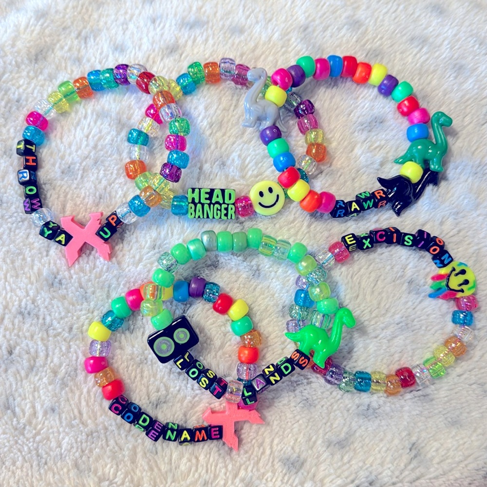 Excision Kandi Dino Headbanger Charm Bracelet Set of 6